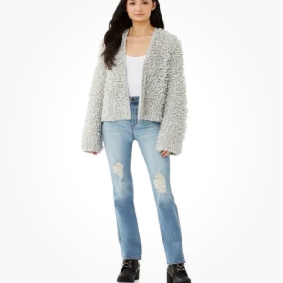 Scoop Women’s Gray Loop Stitch Shaggy Open Front Cardigan Size Large (12-14) NEW - Picture 4 of 8